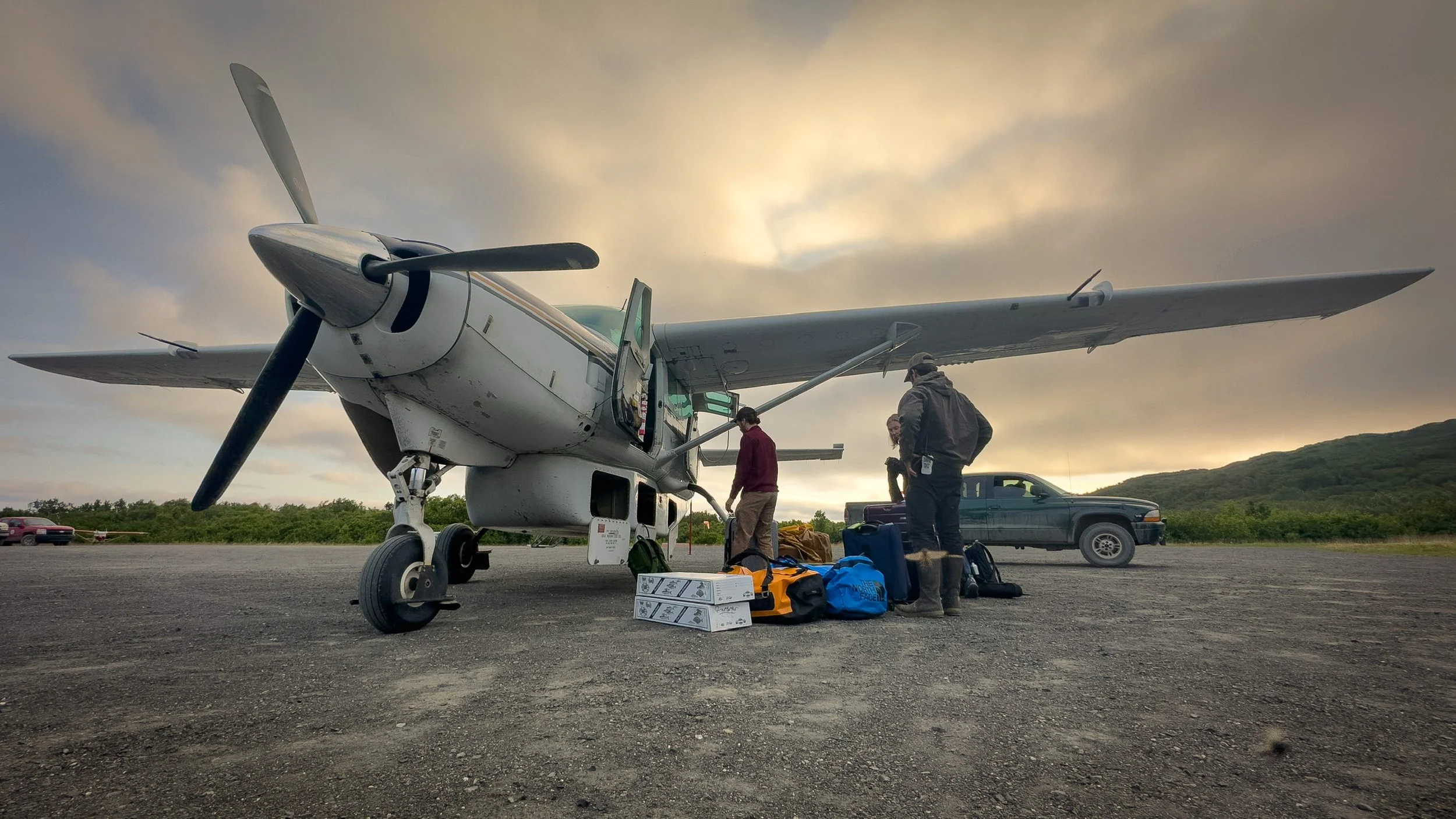 The Cessna Caravan Loading luggage for flights from Larsen Bay